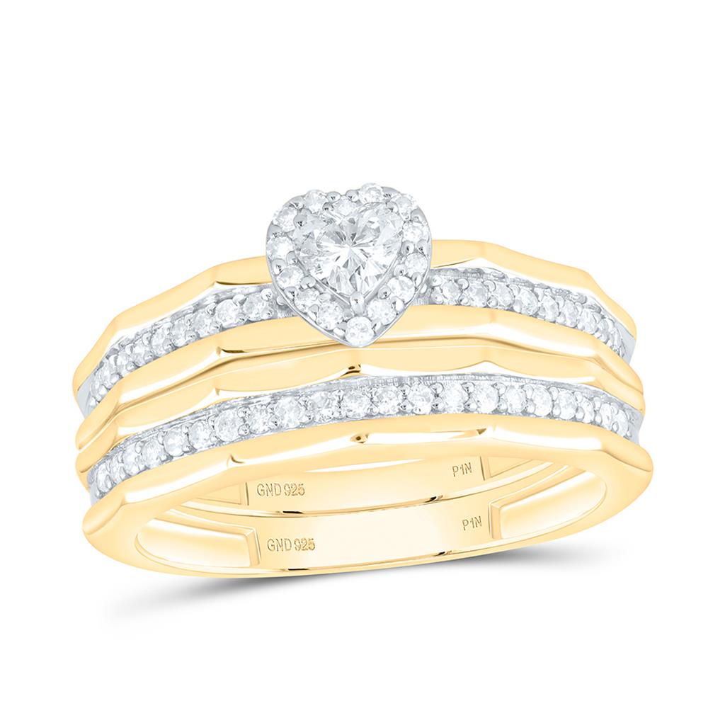 Sterling Silver Yellow Tone 3/4 Cttw Natural Diamond 1/5 Cttw Gift Center Heart Trio Set