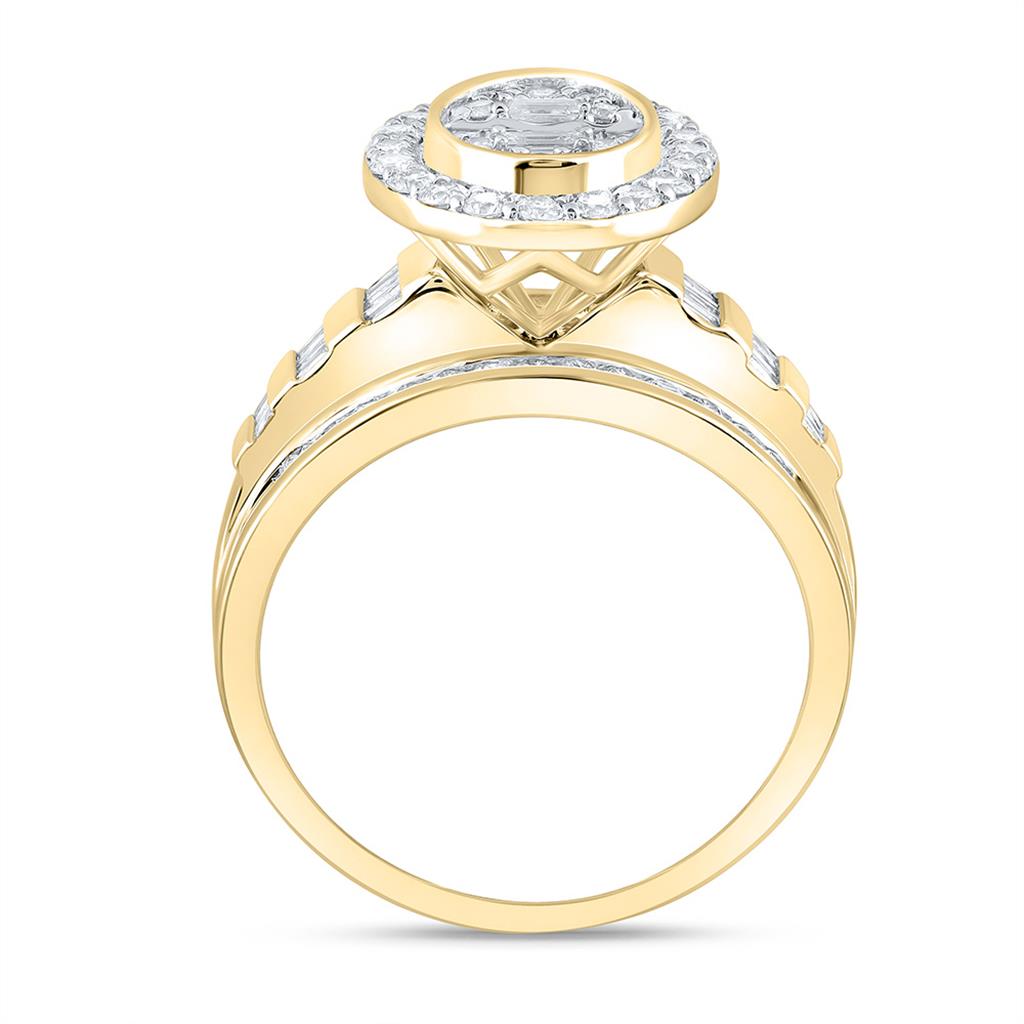 10K Yellow Gold 7/8 Cttw Natural Diamond Fashion Oval Single Halo Bridal Ring