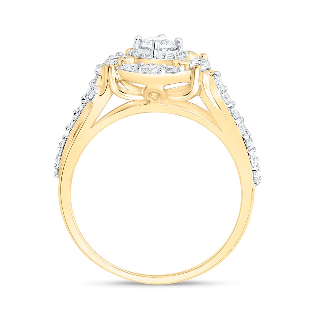 10K Yellow Gold 1 Cttw Natural Diamond 1/4 Cttw Center Round Double Halo Engagement Ring