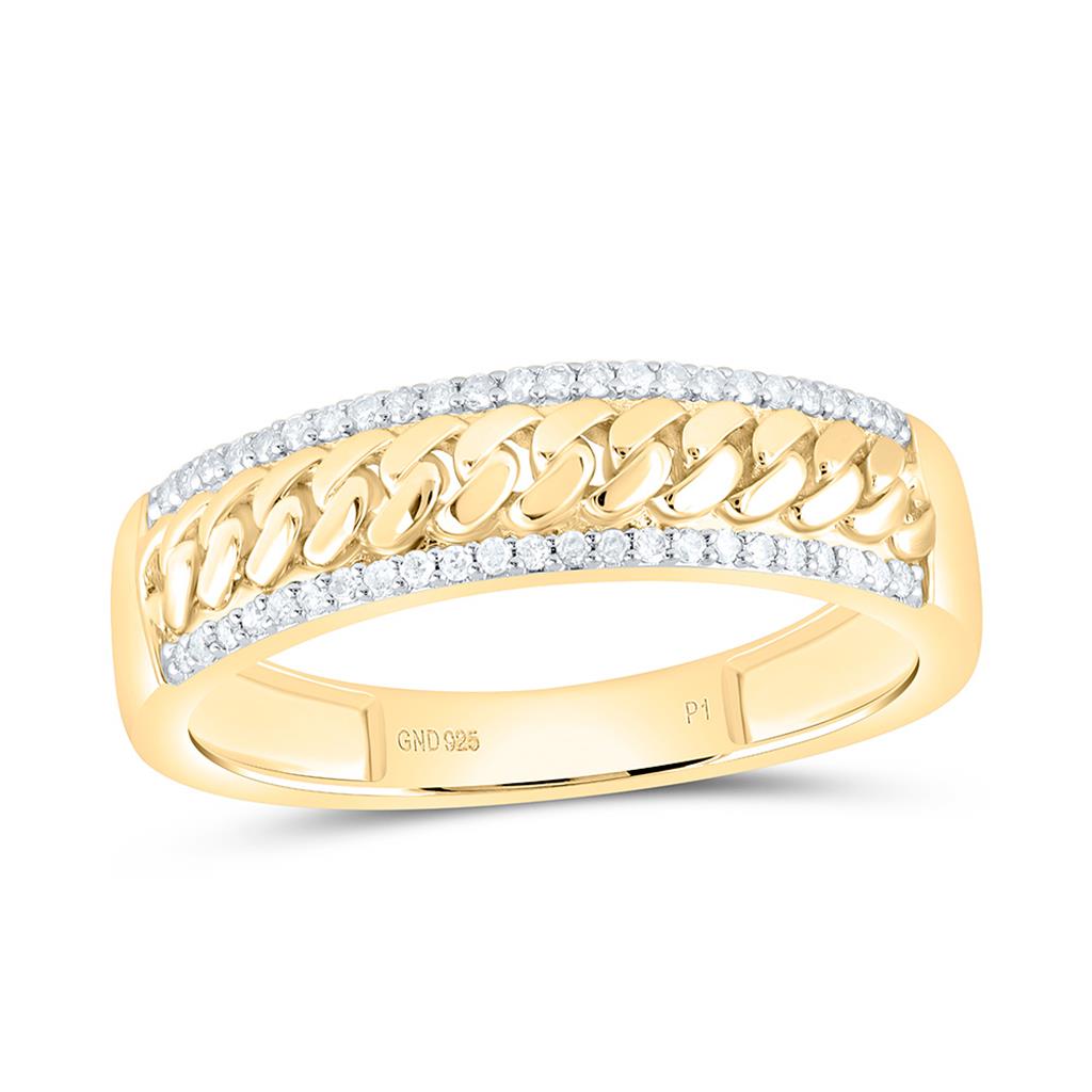 Sterling Silver Yellow Tone 1/2 Cttw Natural Diamond Gift Cuban Square Trio Set