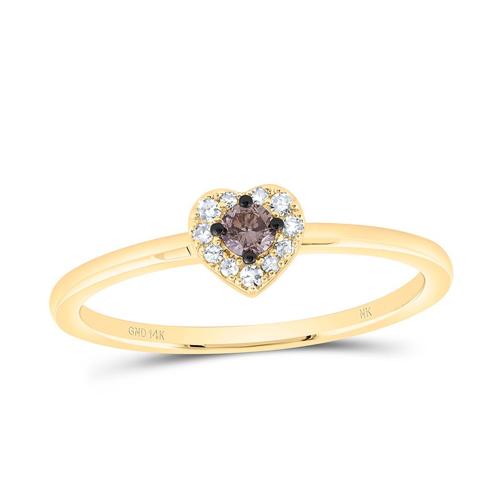 14K Yellow Gold 1/8 Cttw Natural Diamond Cognac Natural Heart Ring