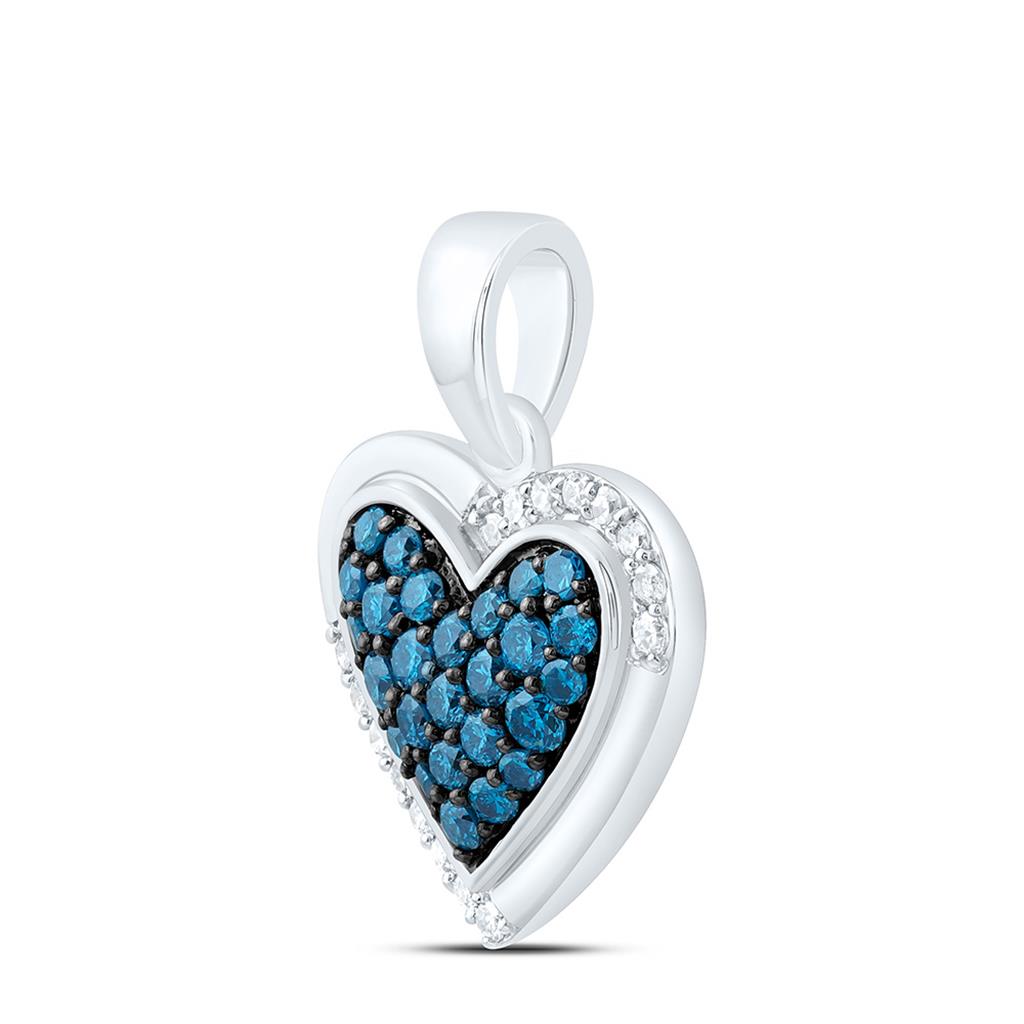 14K Yellow Or White Gold 3/8 Cttw Natural Diamond Fashion Blue Diamond Heart Pendant