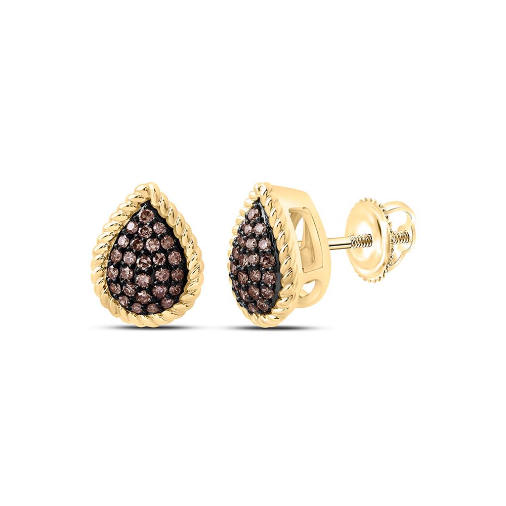 14K Yellow Gold 1/4 Cttw Natural Diamond Fashion Cognac Natural Pear Earring