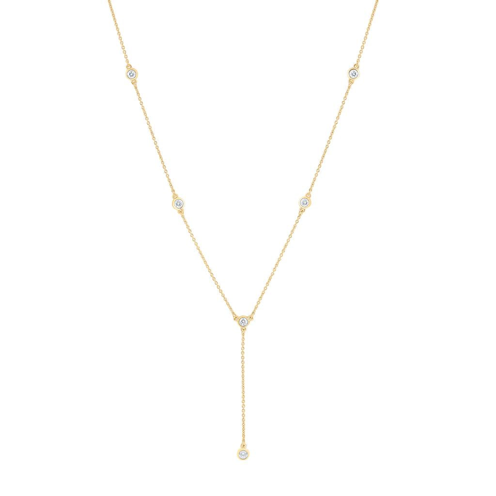 14K Yellow Gold 5/8 Cttw Natural Diamond Ana M Fashion Necklace (18 Inch + 1 1/2 Inch Chain)