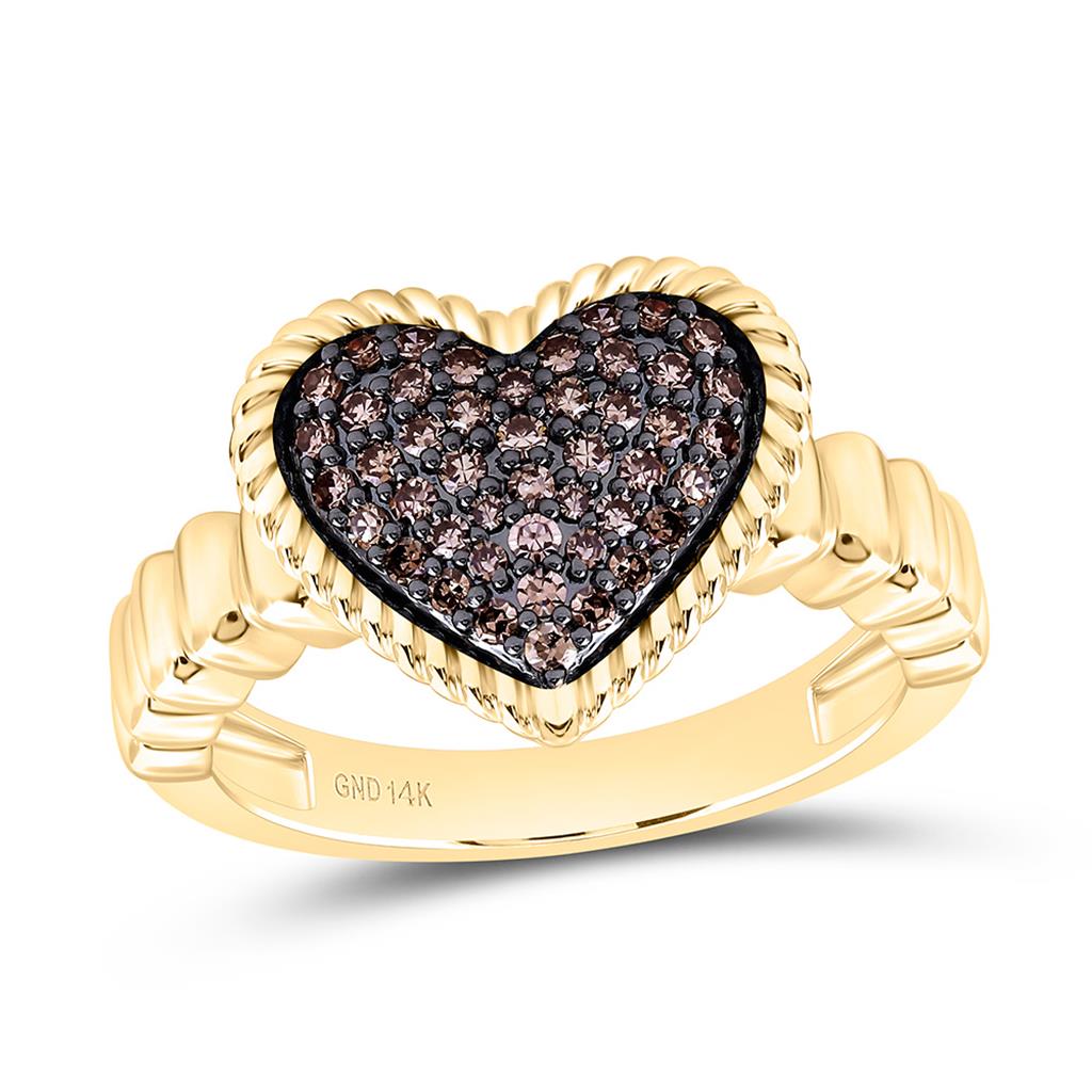 14K Yellow Gold 1/4 Cttw Natural Diamond Fashion Cognac Natural Heart Ring