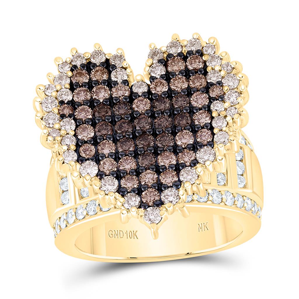 10K Yellow Gold 2 3/4 Cttw Natural Diamond Fashion Ombre Diamond Heart Ring