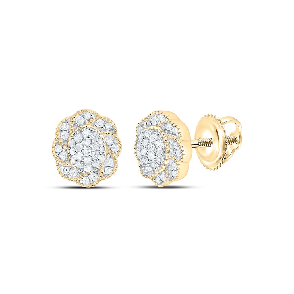Sterling Silver Yellow Tone 1/4 Cttw Natural Diamond Gift Flower Earring