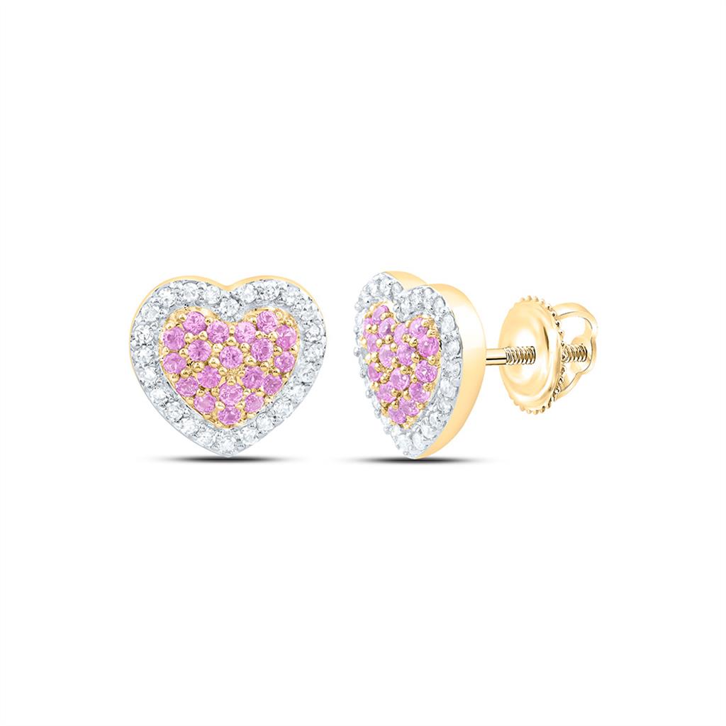 14K Yellow Gold 1/8 Cttw Natural Diamond Roundd Gem Heart Earring
