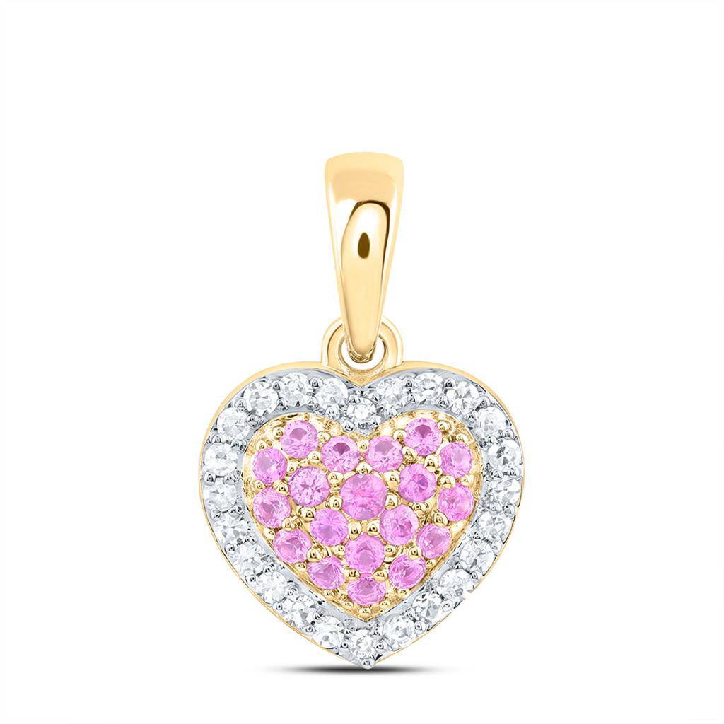 14K Yellow Gold 1/8 Cttw Natural Diamond Round Natural Gem Heart Pendant