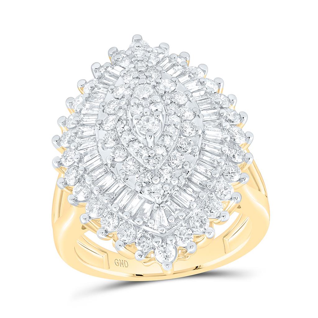 10K Yellow Gold 1 7/8 Cttw Natural Diamond Round & Baguette Diamond Cluster Gift Ring