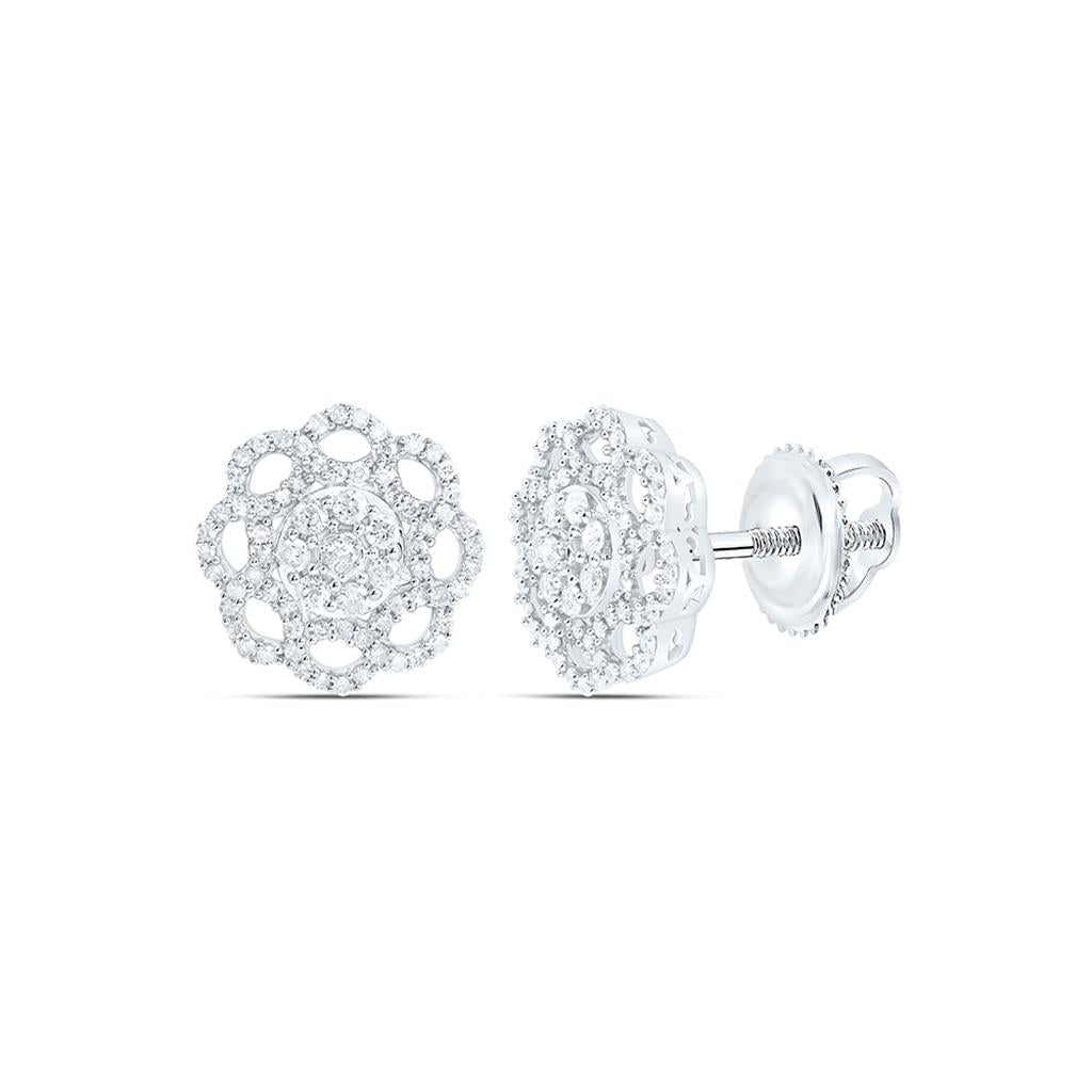 Sterling Silver 5/8 Cttw Natural Diamond Gift Flower Earring