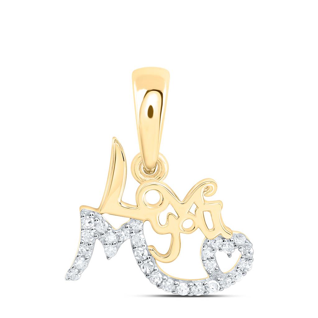 Sterling Silver Yellow Tone 1/10 Cttw Natural Diamond Gift "Love You Mom" Heart Pendant