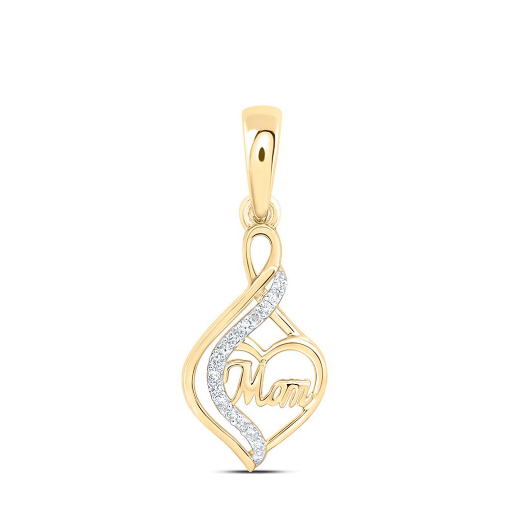 10K Yellow Gold 1/20 Cttw Natural Diamond Gift "Mom" Infinity Heart Pendant