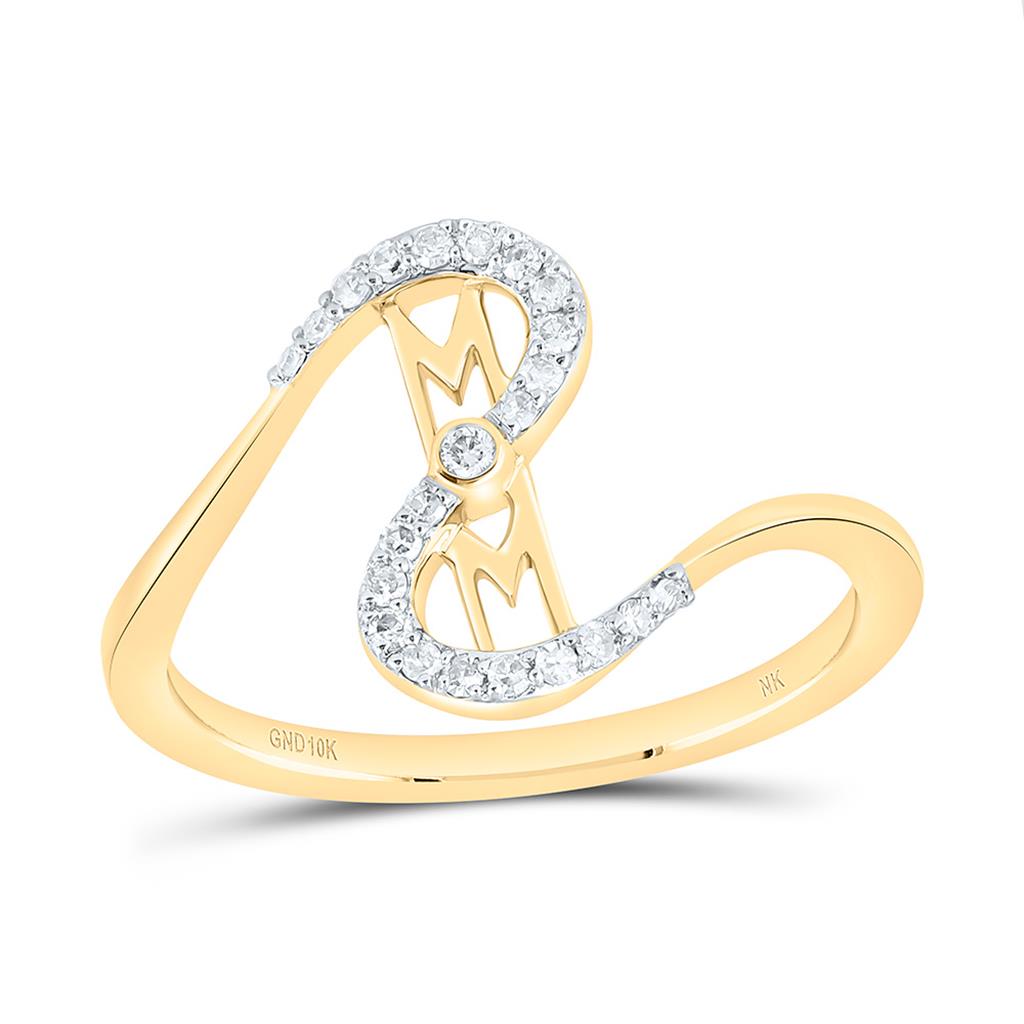 10K Yellow Gold 1/8 Cttw Natural Diamond Fashion "Mom" Ring