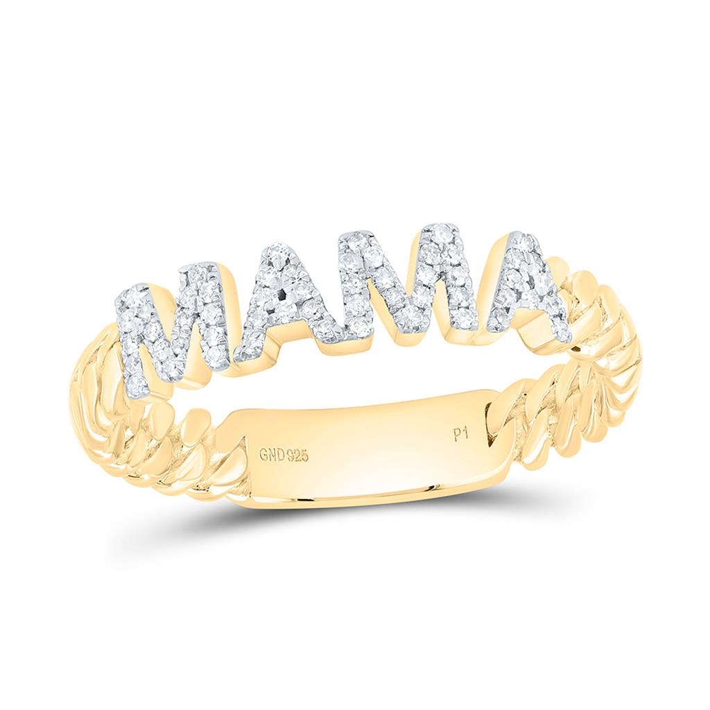 Sterling Silver Yellow Tone 1/10 Cttw Natural Diamond Gift "Mama" Cuban Band