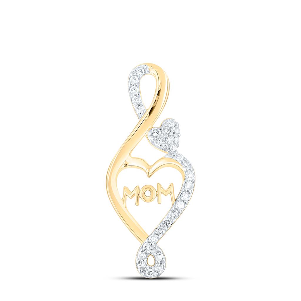 10K Yellow Gold 1/10 Cttw Natural Diamond Fashion "Mom" Infinity Heart Pendant