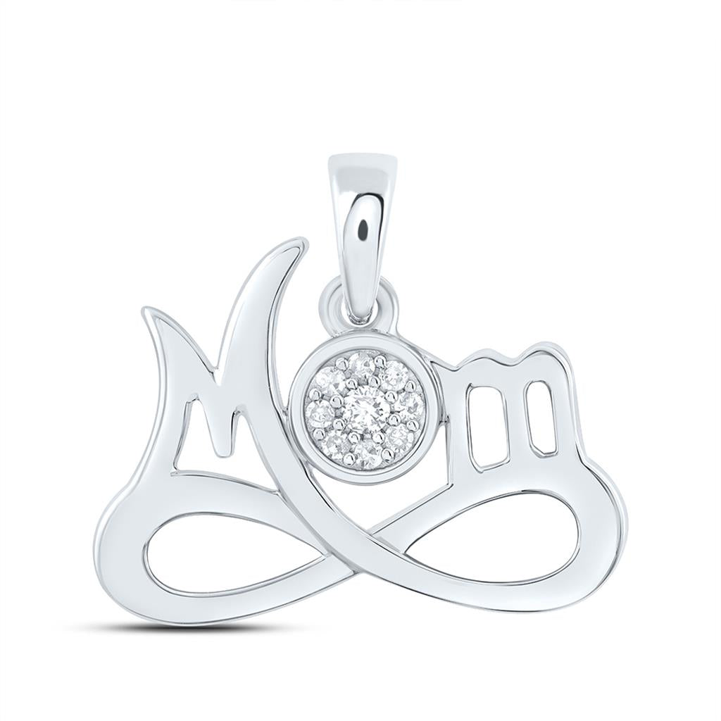 Sterling Silver 1/12 Cttw Natural Diamond Gift "Mom" Infinity Pendant