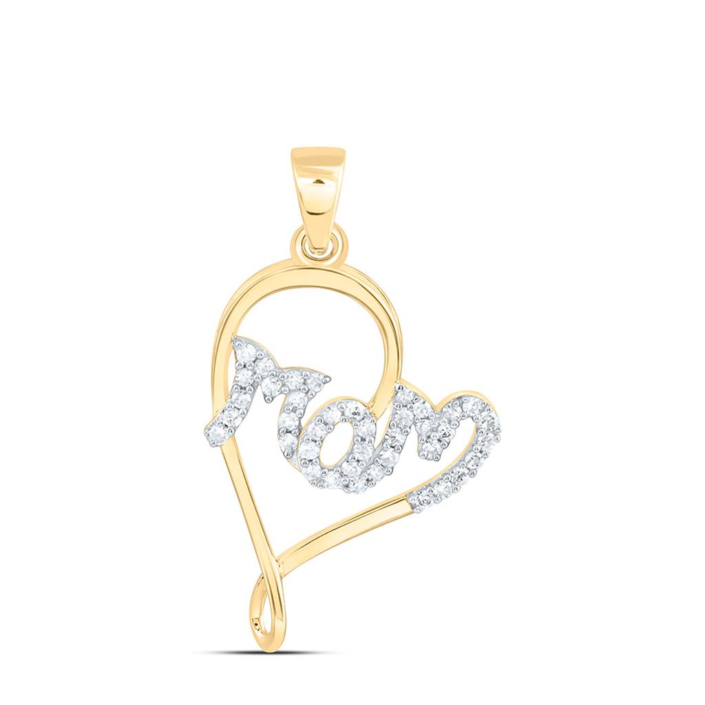 10K Yellow Gold 1/8 Cttw Natural Diamond Fashion "Mom" Heart Pendant