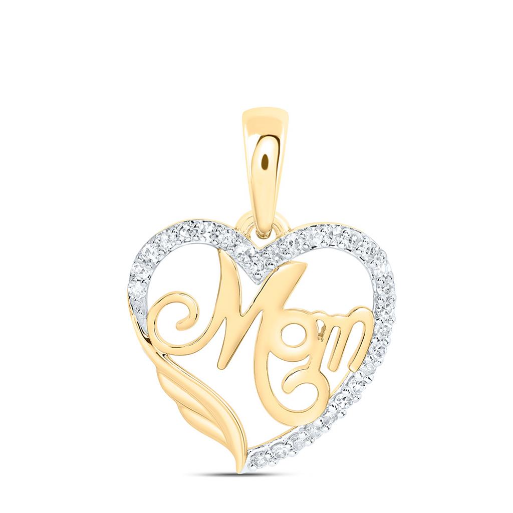 10K Yellow Gold 1/10 Cttw Natural Diamond Gift"Mom" Heart Pendant