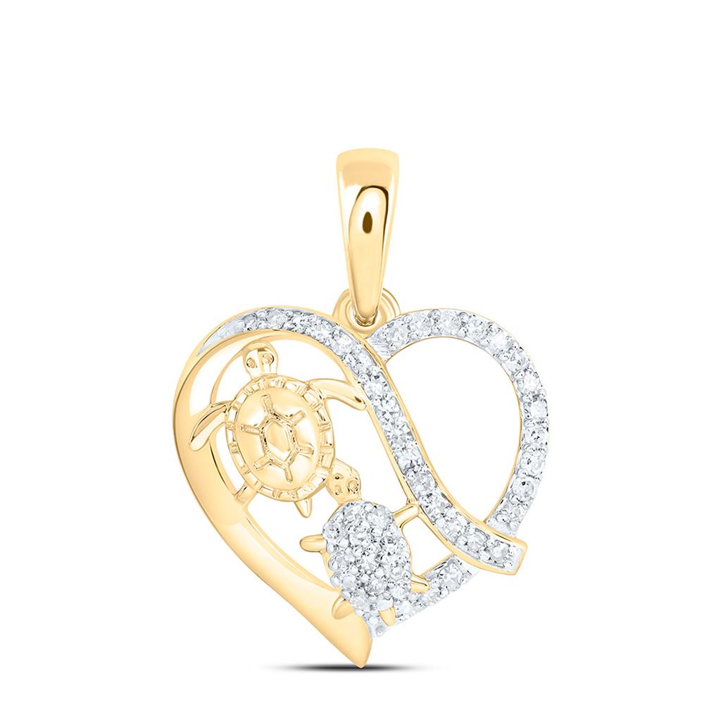 10K Yellow Gold 1/6 Cttw Natural Diamond Gift Tortoise Heart Pendant