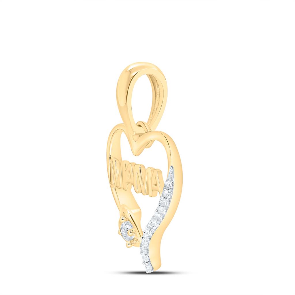 Sterling Silver Yellow Tone 1/20 Cttw Natural Diamond Gift Mama Heart Pendant
