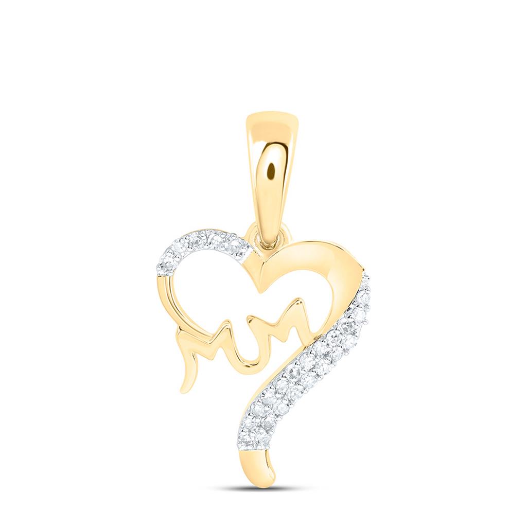 10K Yellow Gold 1/12 Cttw Natural Diamond Gift "Mom" Heart Pendant
