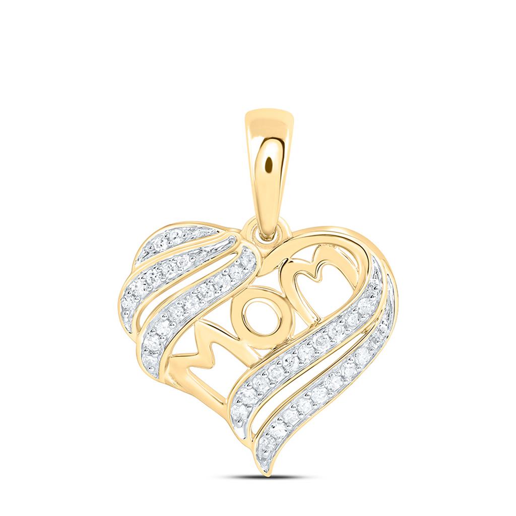 Sterling Silver Yellow Tone 1/8 Cttw Natural Diamond Gift "Mom" Heart Pendant