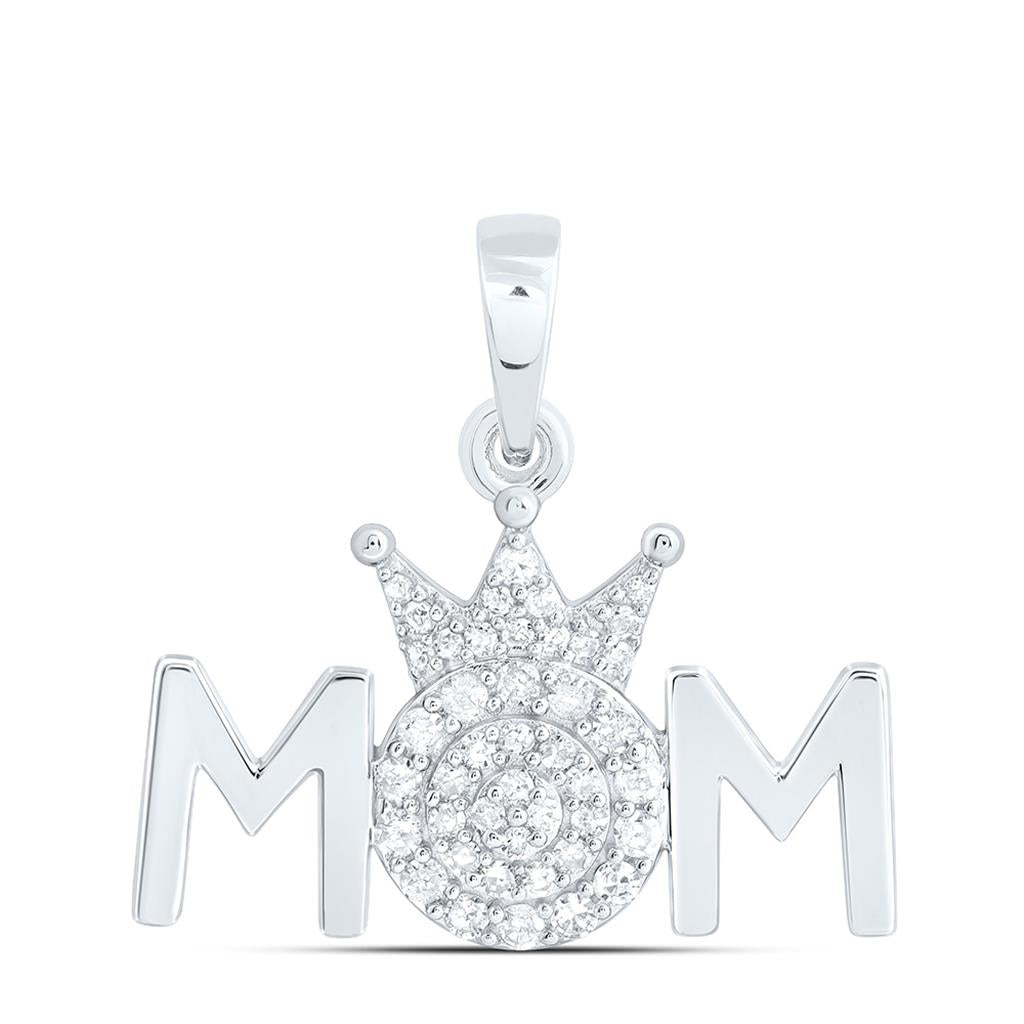 Sterling Silver 1/6 Cttw Natural Diamond Gift "Mom" Crown Pendant