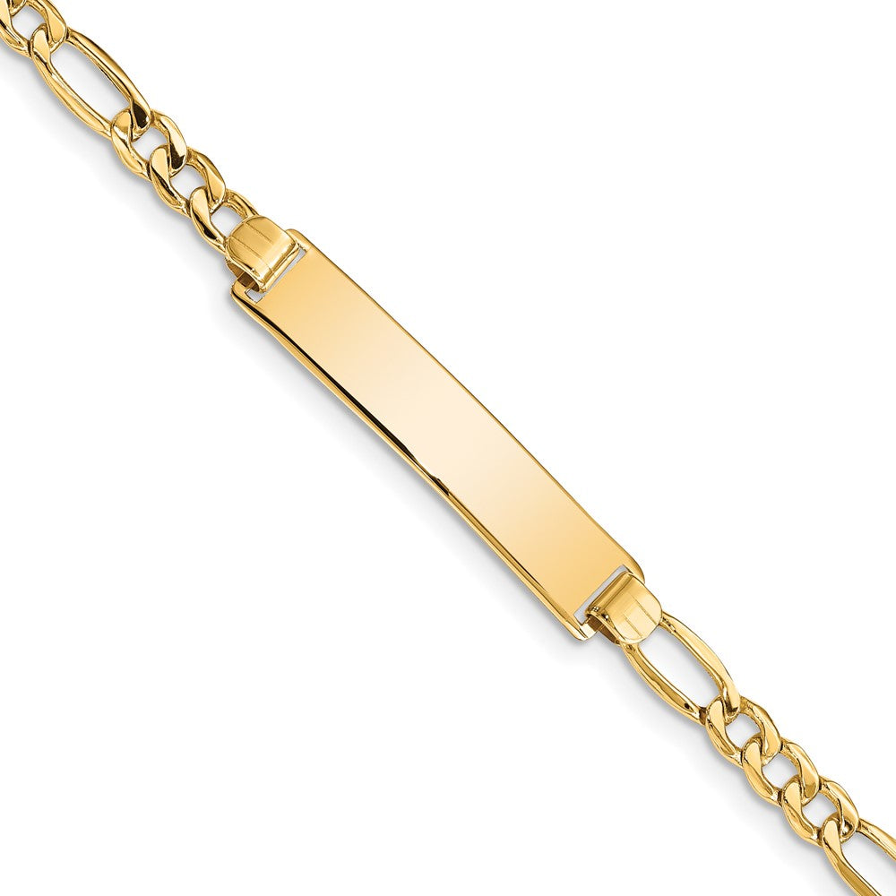 Engravable 10K Yellow Gold Figaro Link ID Bracelet Length 8 inches Width 6.37 mm With Lobster Claw Clasp