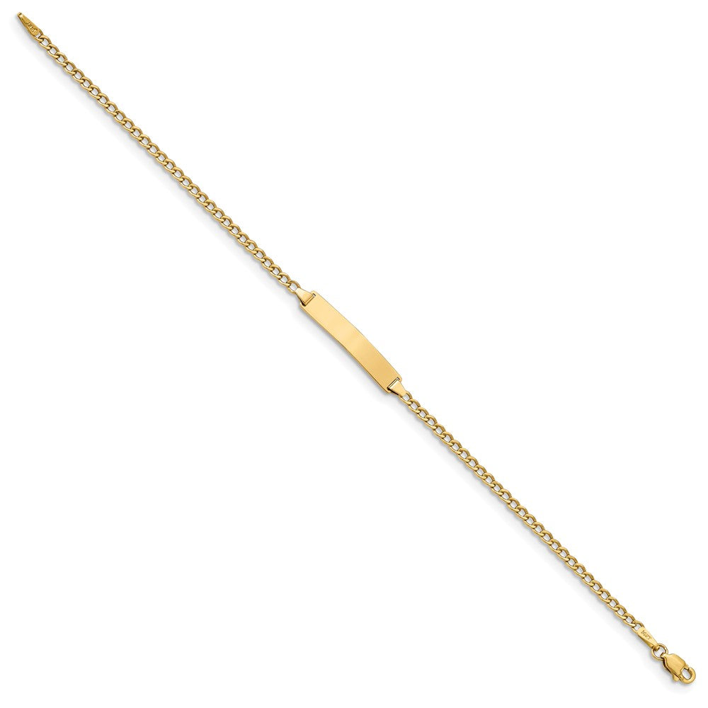 Engravable 10K Yellow Gold Curb Link ID Bracelet Length 7 inches Width 4.44 mm With Lobster Claw Clasp