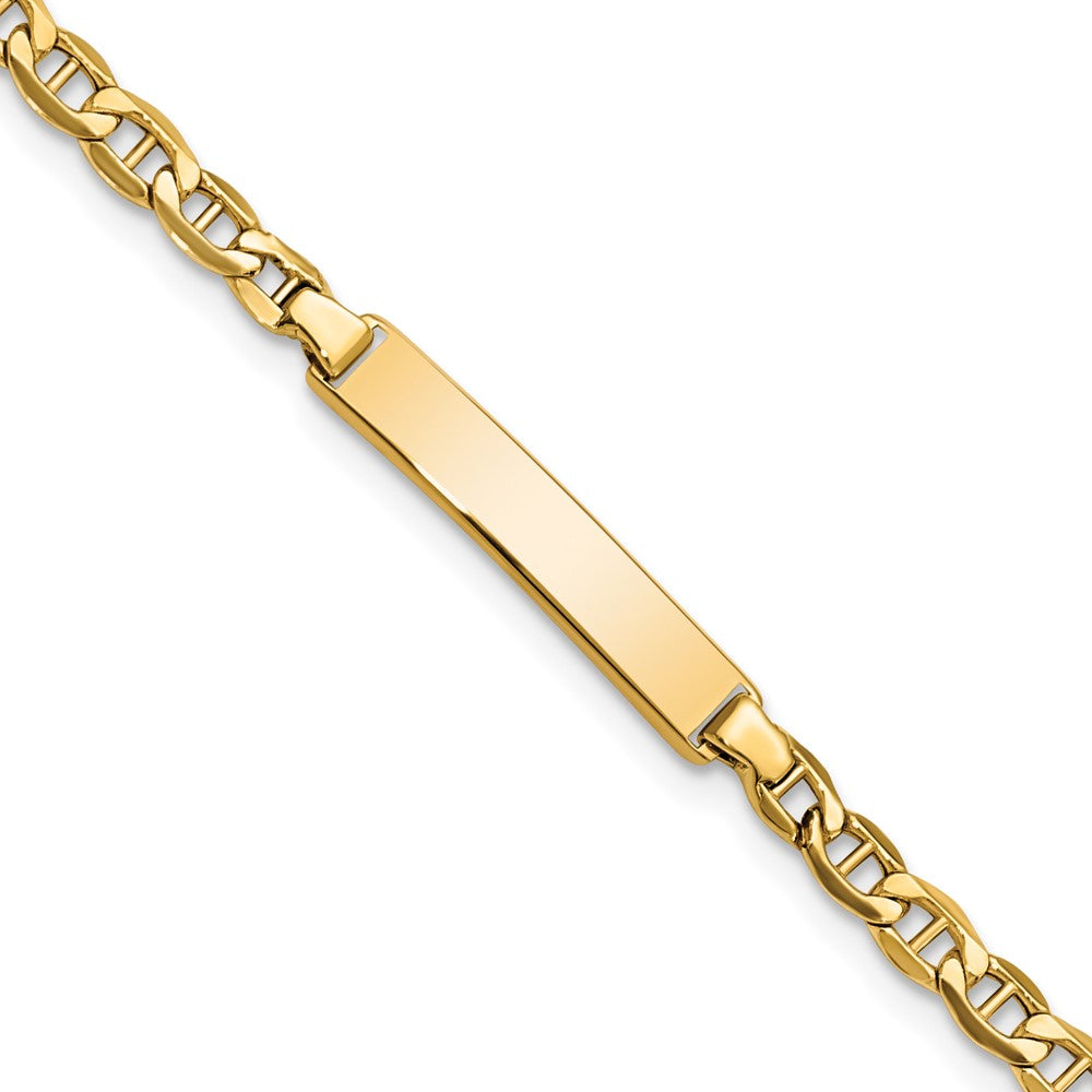 Engravable 10K Yellow Gold Anchor Link ID Bracelet Length 7 inches Width 4.44 mm With Lobster Claw Clasp