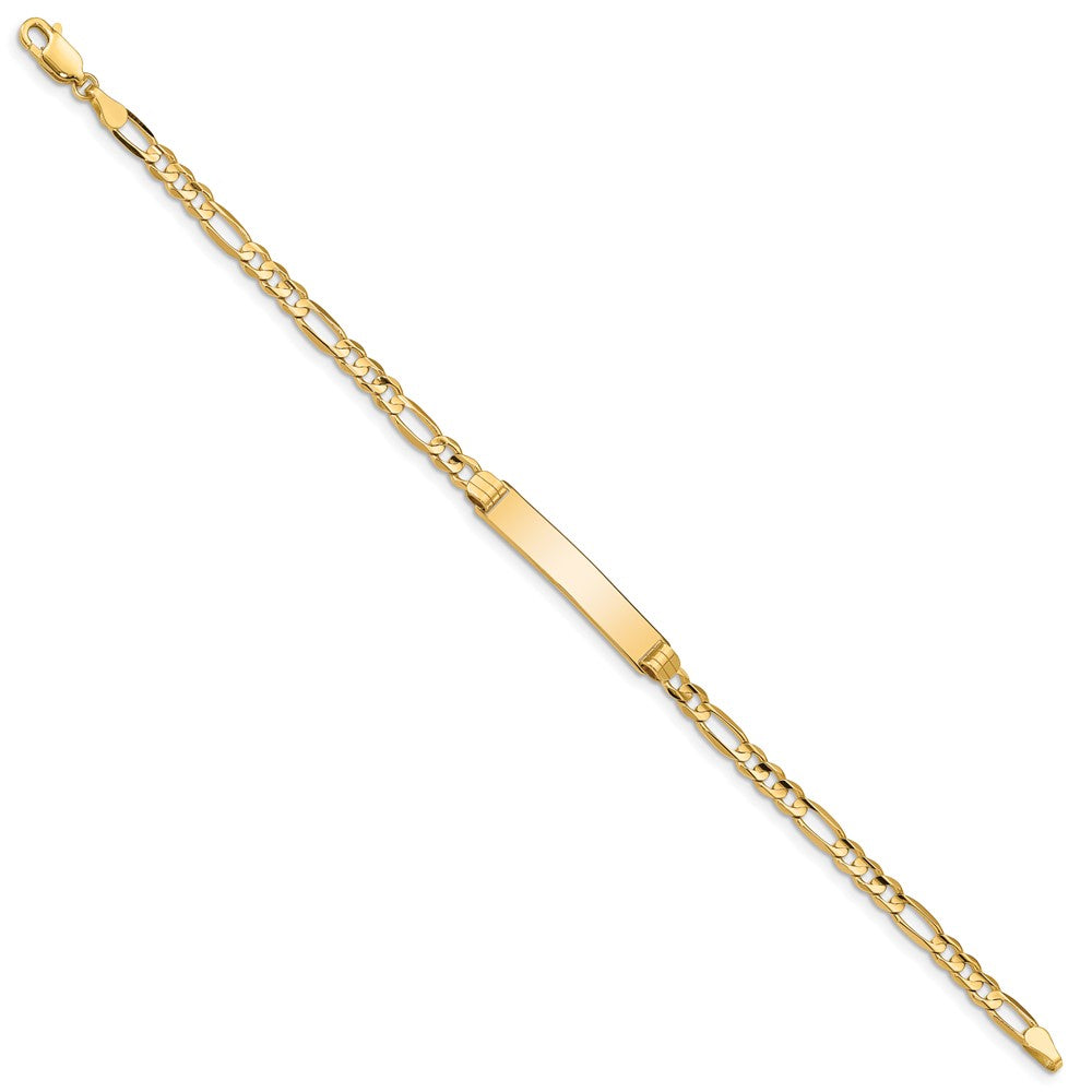 Engravable 10K Yellow Gold Figaro Link ID Bracelet Length 7 inches Width 5.37 mm With Lobster Claw Clasp