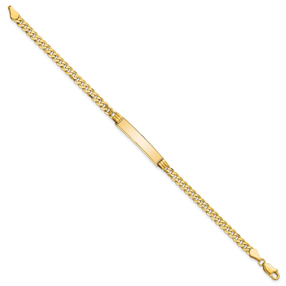 Engravable 10K Yellow Gold Flat Curb Link ID Bracelet Length 7 inches Width 5.38 mm With Lobster Claw Clasp