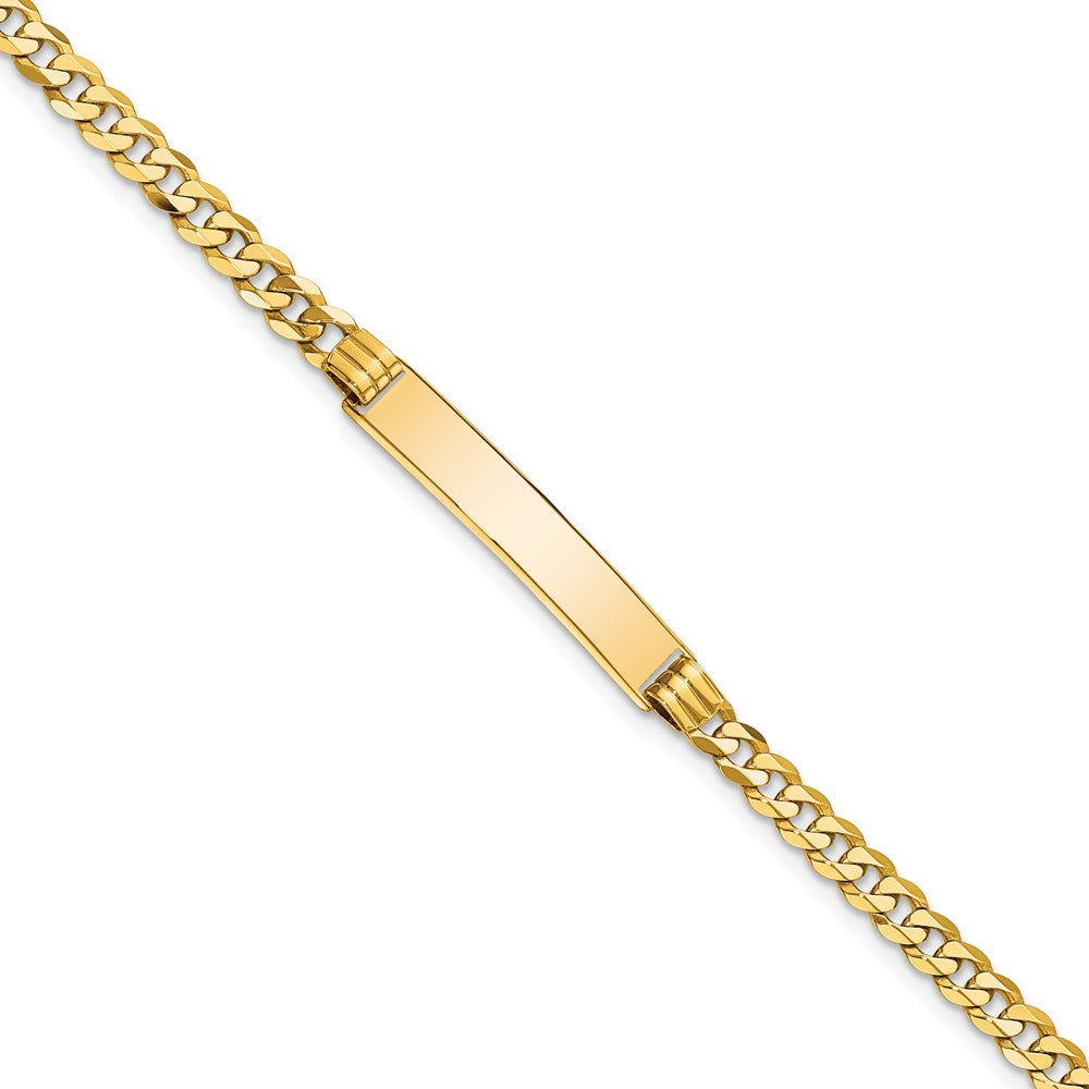 Engravable 10K Yellow Gold Flat Curb Link ID Bracelet Length 7 inches Width 5.38 mm With Lobster Claw Clasp