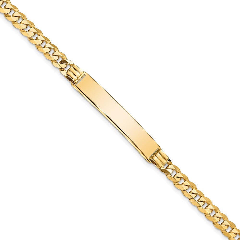Engravable 10K Yellow Gold Flat Curb Link ID Bracelet Length 8 inches Width 6.84 mm With Lobster Claw Clasp