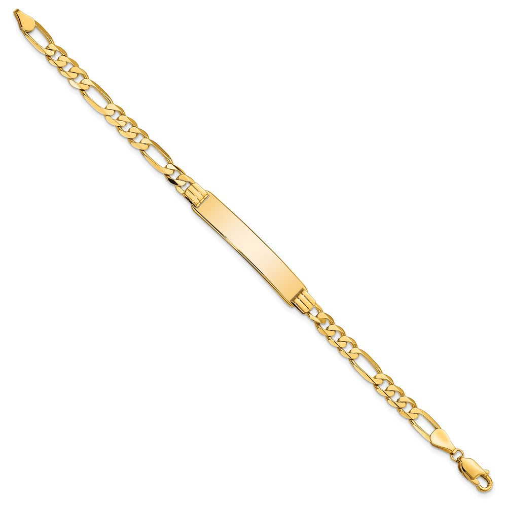 Engravable 10K Yellow Gold Figaro Link ID Bracelet Length 8 inches Width 6.61 mm With Lobster Claw Clasp