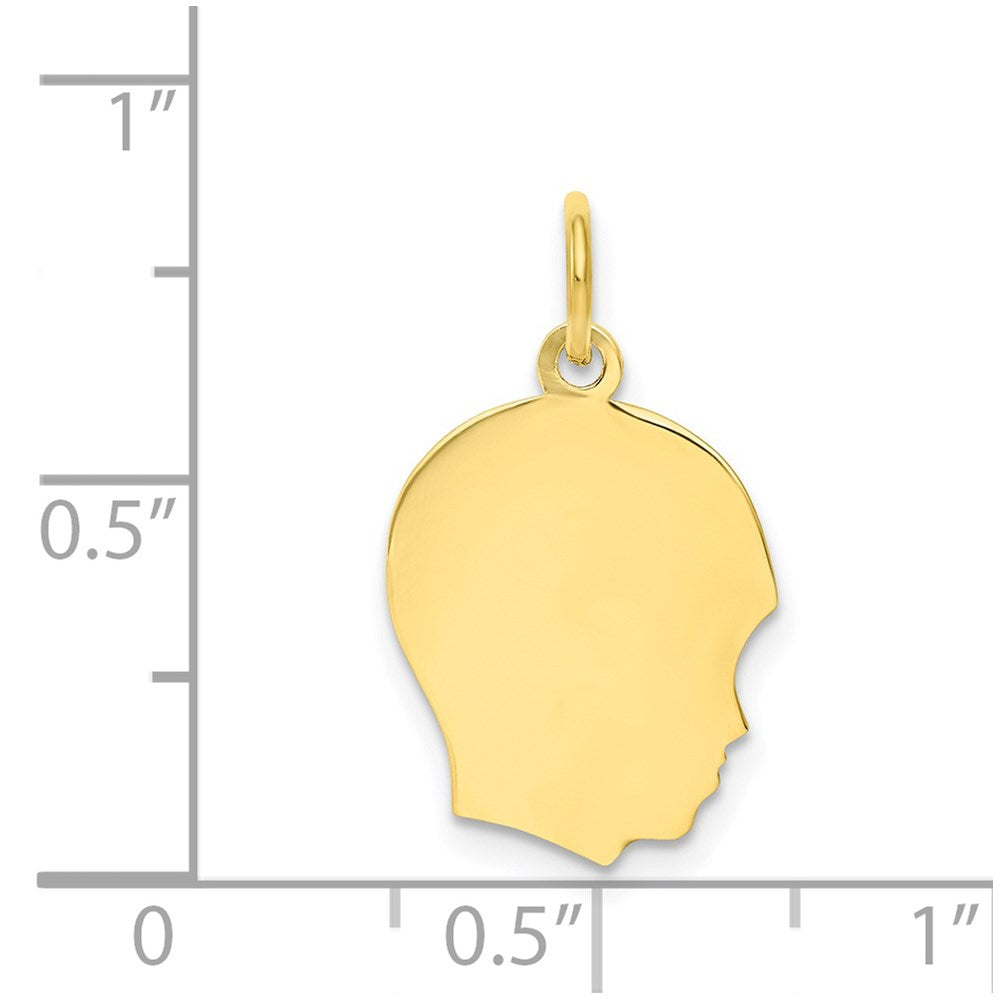 10K Yellow Gold Plain Medium .013 Gauge Facing Right Boy HeadEngravable Charm Pendant Jewelry Gifts (Length 0.86" Width 0.51")