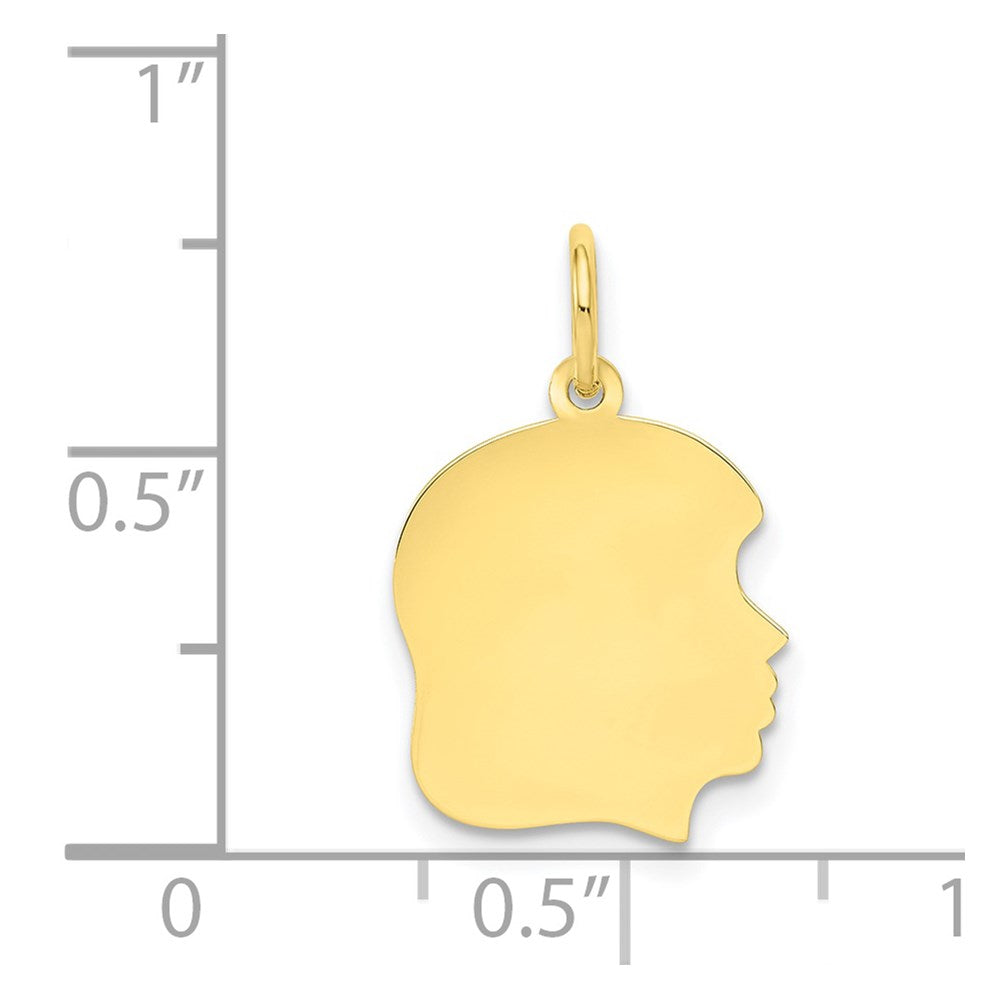 10K Yellow Gold Plain Medium .018 Gauge Facing Right Girl HeadEngravable Charm Pendant Jewelry Gifts (Length 0.86" Width 0.51")