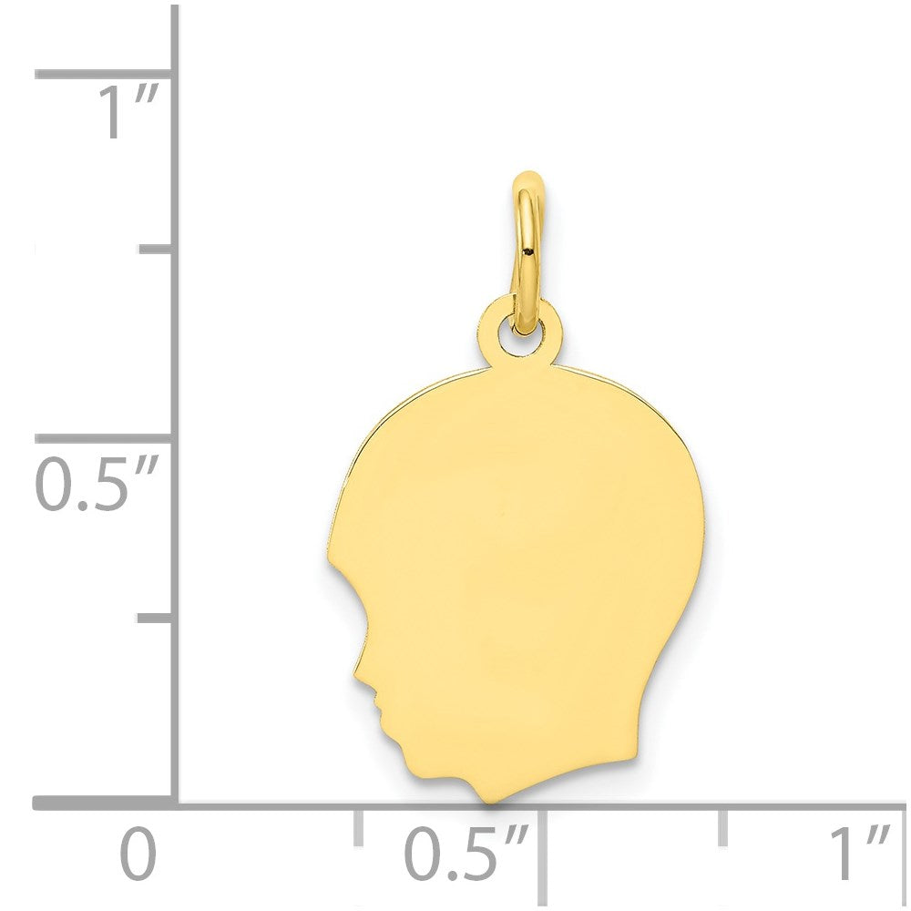 10K Yellow Gold Plain Medium .013 Gauge Facing Left Boy HeadEngravable Charm Pendant Jewelry Gifts (Length 0.86" Width 0.51")