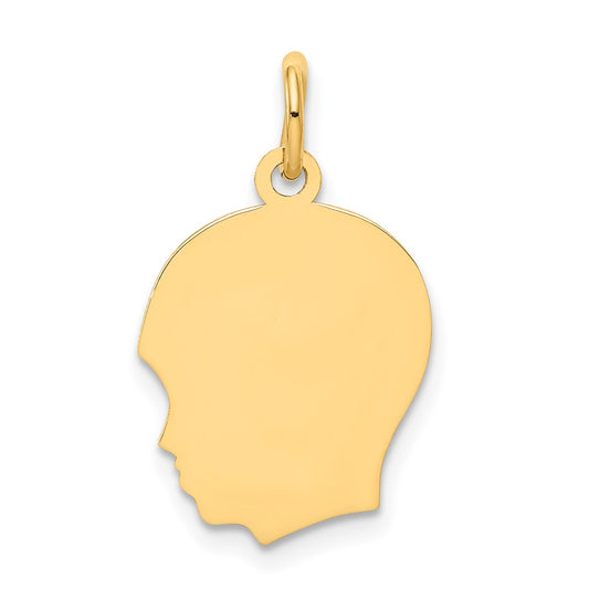 10K Yellow Gold Plain Medium .013 Gauge Facing Left Boy HeadEngravable Charm Pendant Jewelry Gifts (Length 0.86" Width 0.51")