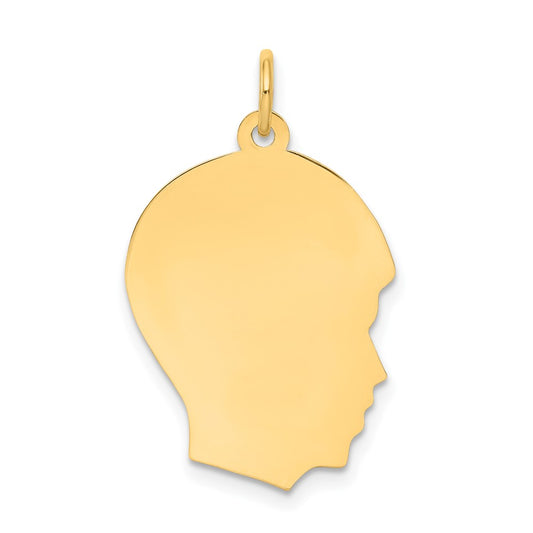 10K Yellow Gold Plain Medium .013 Gauge Facing Right Boy HeadEngravable Charm Pendant Jewelry Gifts (Length 1.05" Width 0.66")