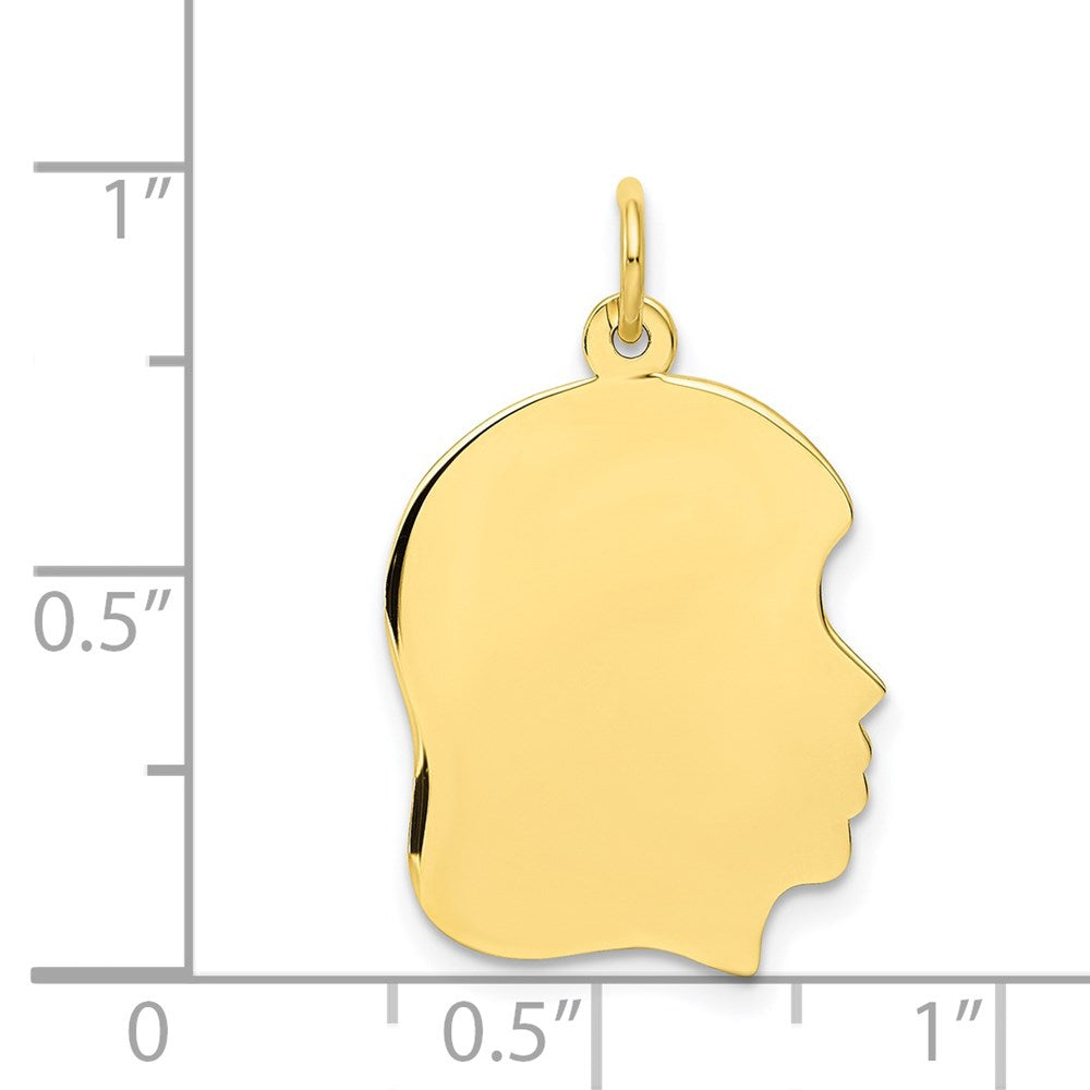 10K Yellow Gold Plain Medium .013 Gauge Facing Right Girl HeadEngravable Charm Pendant Jewelry Gifts (Length 1.05" Width 0.66")