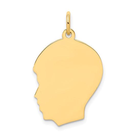 10K Yellow Gold Plain Medium .013 Gauge Facing Left Boy HeadEngravable Charm Pendant Jewelry Gifts (Length 1.05" Width 0.66")
