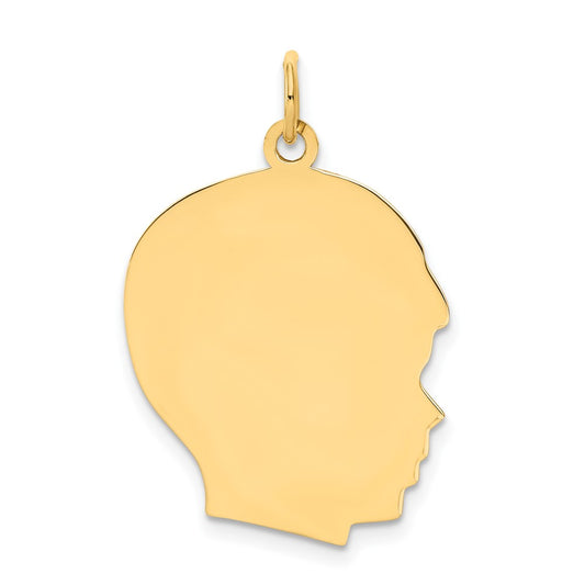 10K Yellow Gold Plain Large .013 Gauge Facing Right Boy HeadEngravable Charm Pendant Jewelry Gifts (Length 1.17" Width 0.78")