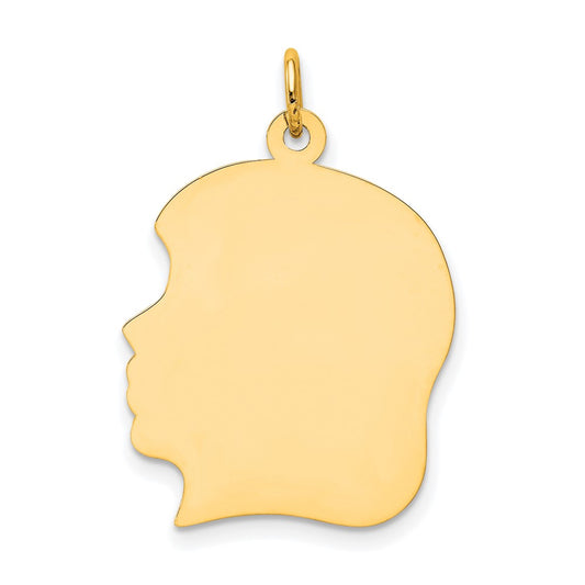 10K Yellow Gold Plain Large .018 Gauge Facing Left Girl HeadEngravable Charm Pendant Jewelry Gifts (Length 1.17" Width 0.78")