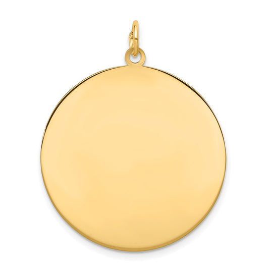10K Yellow Gold Plain .013 Gauge Circular Disc Engravable Charm Pendant Jewelry Gifts (Length 1.25" Width 1.09")