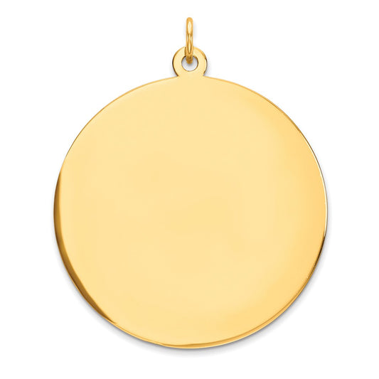 10K Yellow Gold Plain .018 Gauge Circular Disc Engravable Charm Pendant Jewelry Gifts (Length 1.48" Width 1.21")
