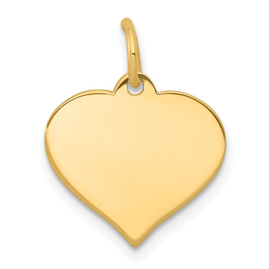 10K Yellow Gold .018 Gauge Heart Disc Engravable Charm Pendant Jewelry Gifts (Length 0.7" Width 0.55")