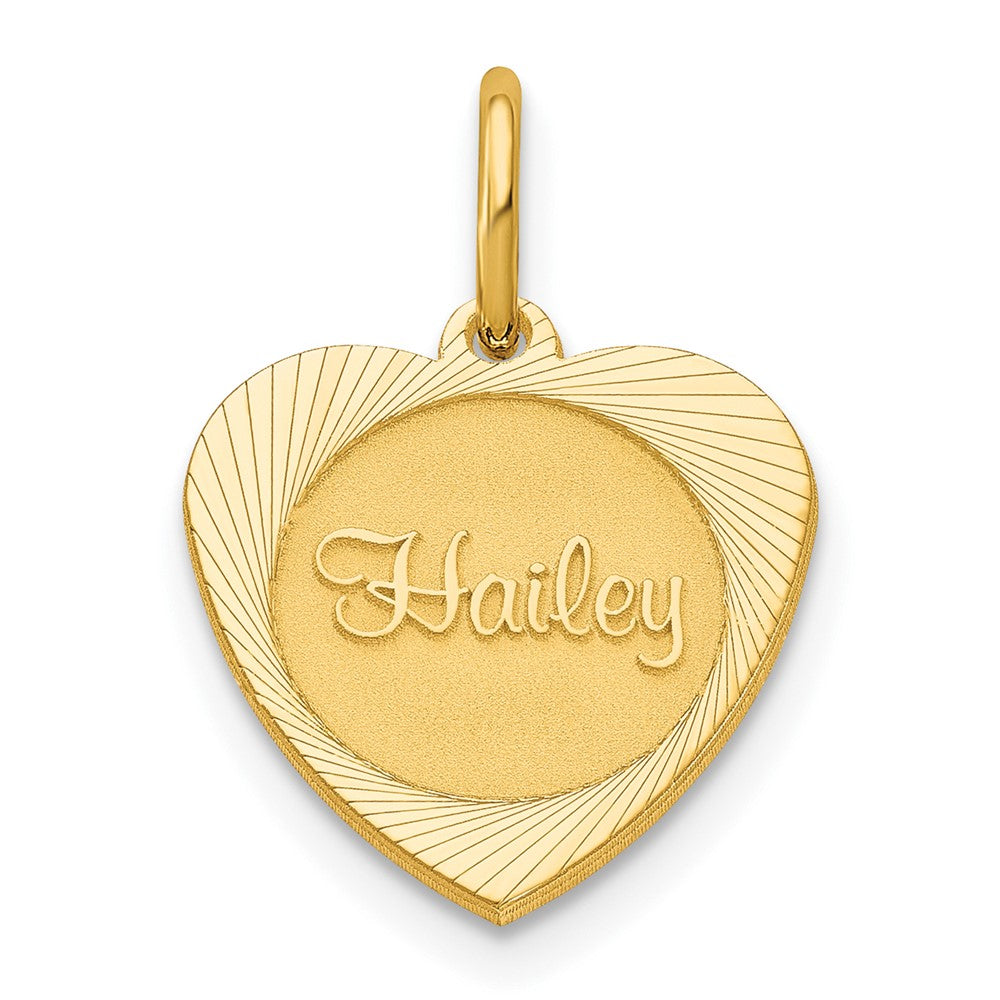 10K Yellow Gold Small Heart Disc with Name Engravable Charm Pendant Jewelry Gifts (Length 0.59" Width 0.33")