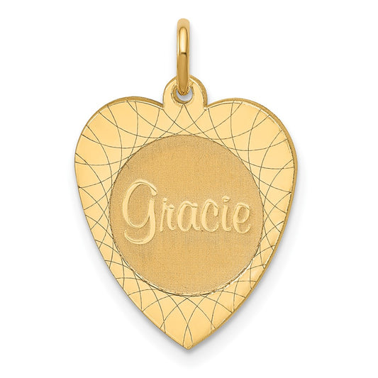 10K Yellow Gold Large Heart Disc with Name Engravable Charm Pendant Jewelry Gifts (Length 0.76" Width 0.62")